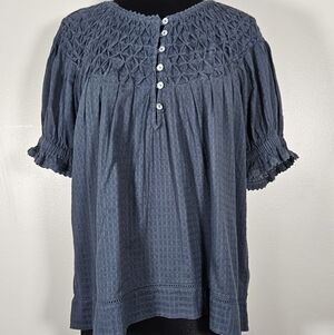 Sundance Cotton Short Sleeve Peasant Top XL Like New Summer Dark Slate Blue